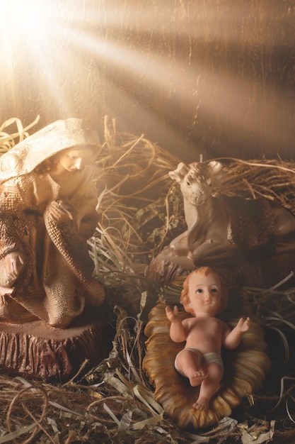 Foto presepe tradizionale scena natalizia