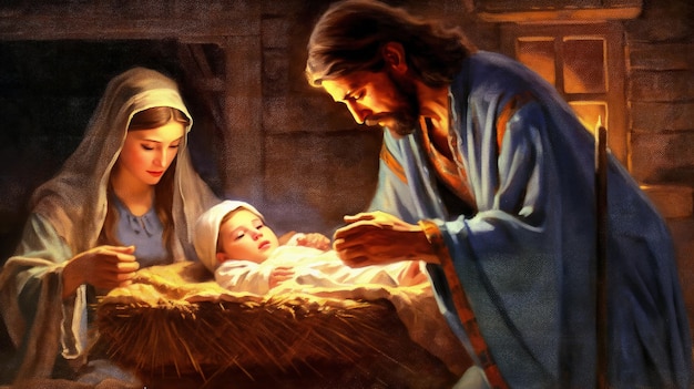 Foto presepe vertep concetto religioso stella di betlemme nascita del figlio di dio gesù cristo vergine maria giuseppe natale cristiano bibbia miracolo sacra famiglia generativa ai