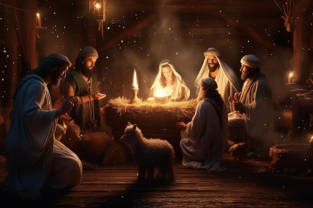 Photo nativity scene vertep religious concept star of bethlehem birth of the son of god jesus christ the virgin mary joseph christian christmas bible miracle holy family generative ai