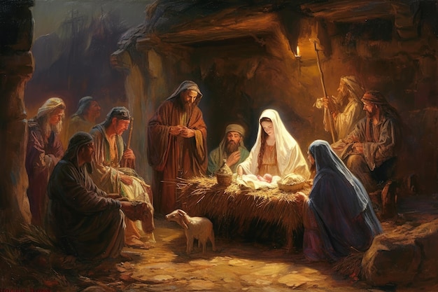 キリスト降誕のシーン、ベルテプ、宗教的概念、ベツレヘムの星、神の御子の誕生、イエス・キリスト、聖母マリア、ヨセフ、キリスト教、クリスマス、聖書、奇跡、神聖な家族、生成 AI