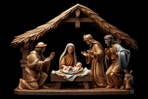 Nativity scene vertep religious concept Star of Bethlehem Birth of the Son of God Jesus Christ the Virgin Mary Joseph Christian Christmas Bible Miracle Holy Family Generative AI