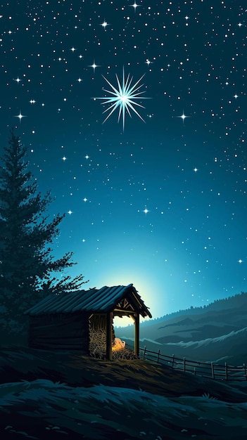 空に星があるキリスト降誕のシーン