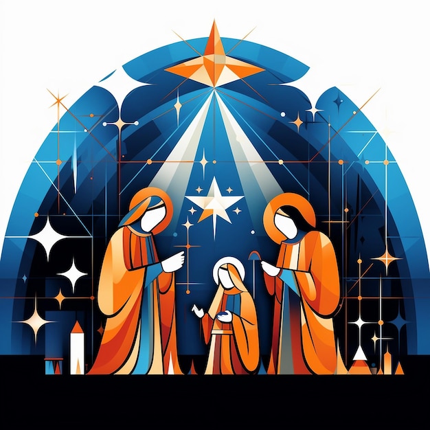 A nativity scene with three wise men and a star