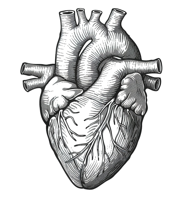 Photo natomical heart vector illustration woodcut style white background