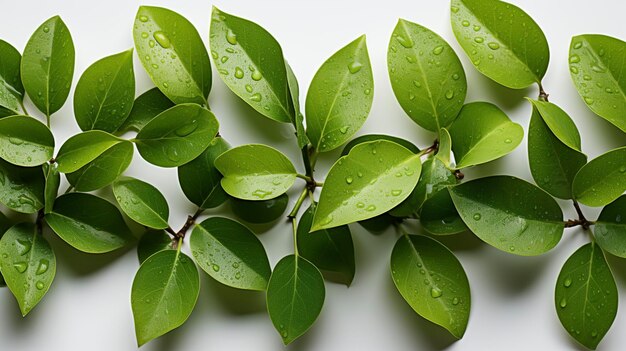 Foto natte groene bladeren geïsoleerd op witte achtergrond