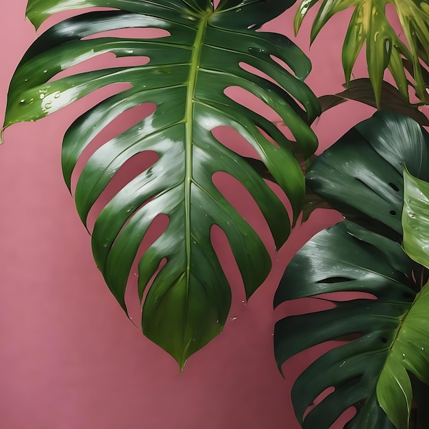 Foto natte monstera plant laat mobiel behang