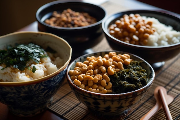 Foto natto nori e tofu cibo giapponese