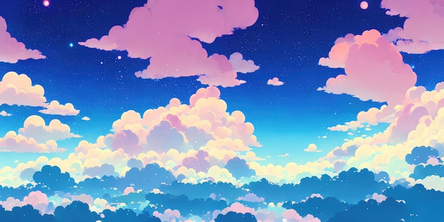 Natural anime landscape with bright sky and juicy colors