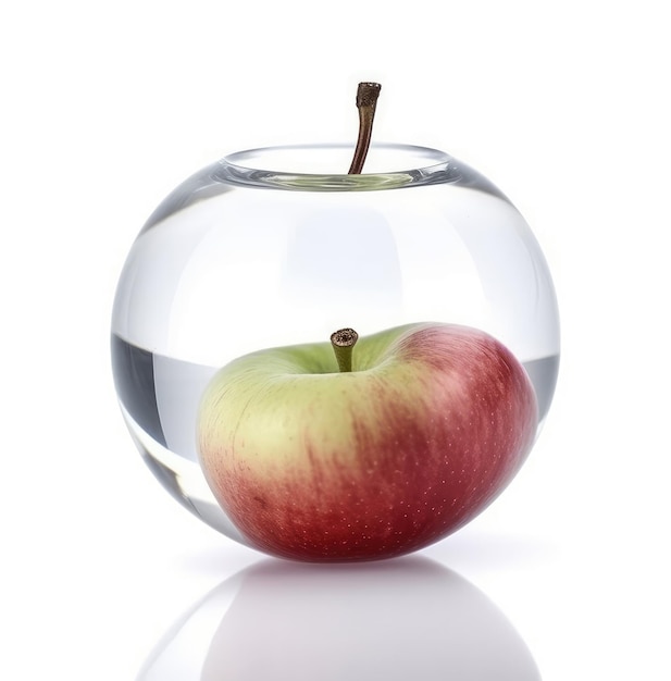 Natural apple inside a glass ball in the shape of an apple