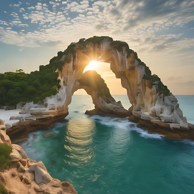 Photo a natural arch is framed by a rock formation