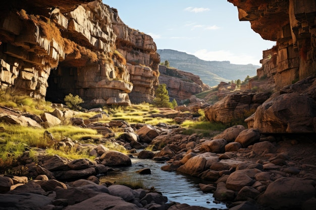 Foto arco naturale nel canyon roccioso, opera della natura generativa ia
