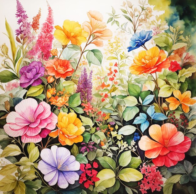 Natural awesome botanical multicolor garden painting on paper HD watercolor image