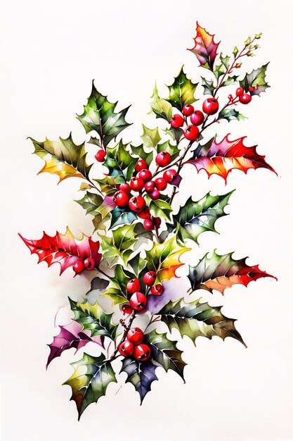 Photo natural awesome multicolor holly berries painting hd watercolor image background