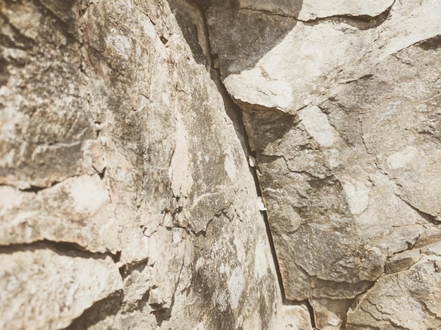 Естественный фон Крупный план окаймленных потрепанными скалами Трещины Серо-коричневый каменный камень Текстура гор Винтажный и выцветший матовый цвет в тонированном фото Концепция геолого-альпинизма или тяжелой работы