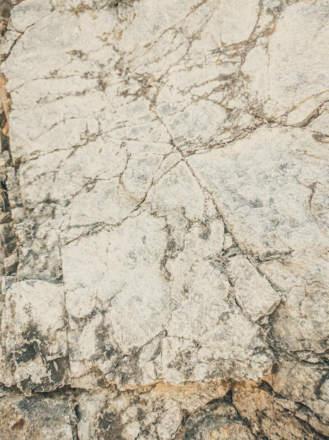 Natural background Closeup edged shabby cliff cracks Graybrown stone rock texture of mountains Vintage and faded matt style colour in tinted photo Concept of geolog mountaineering or hard work