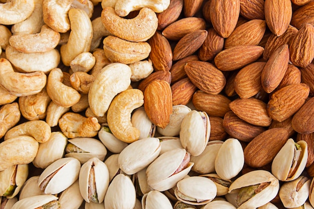 Natural background from mixed nuts view from above