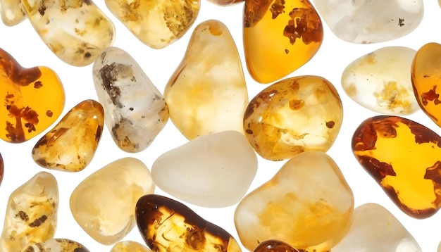 Natural baltic amber Yellow Translucent White background