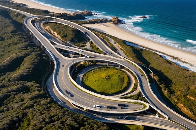 Photo natural and beautiful coastal roundabout highway