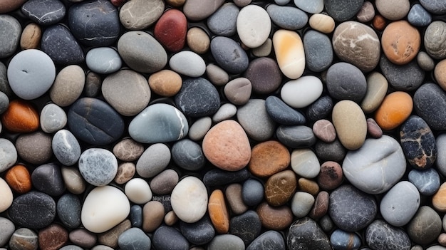 Natural beautiful sea pebbles texture background view from the top hd 8k