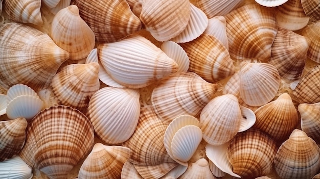 Natural beautiful seashells texture background view from the top hd