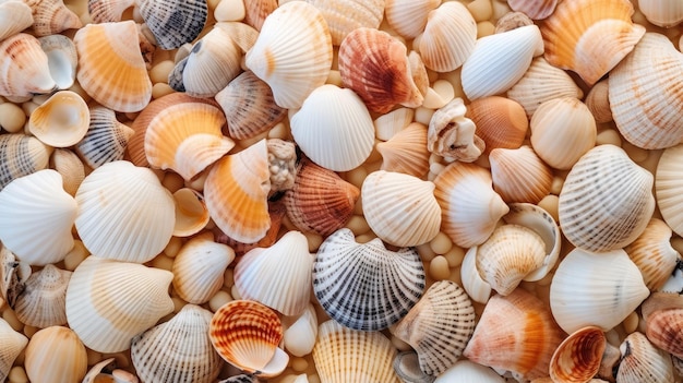 Natural beautiful shells texture background view from the top hd