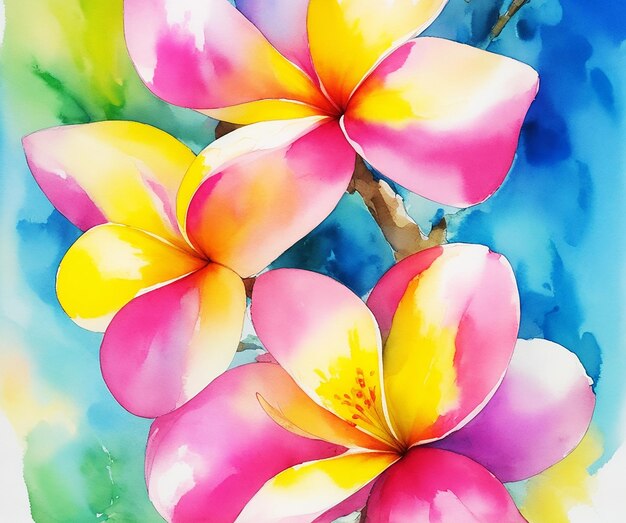 Natural beauty amazing multicolor frangipani flower abstract painting on paper hd watercolor image