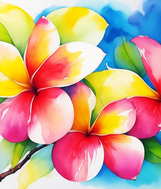 natural beauty amazing multicolor frangipani flower abstract painting on paper HD watercolor image