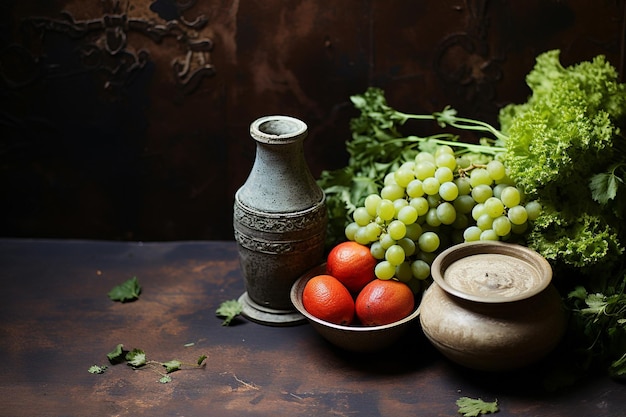Natural beauty in every detail grapes wine and herbs