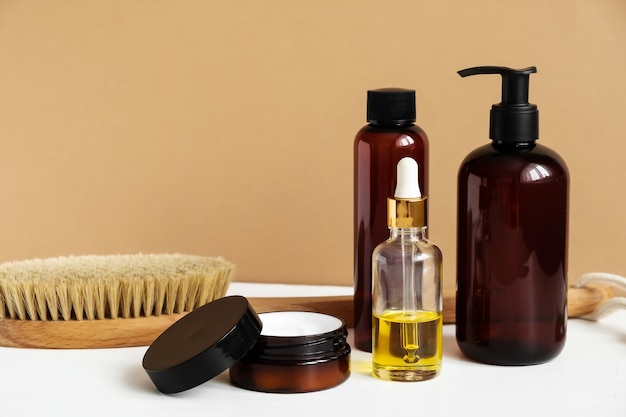 Photo natural beauty products on the white table