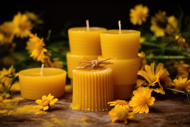 Natural beeswax candles with flowers