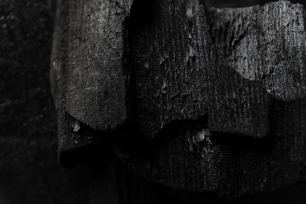 Natural black hard wood charcoal close up