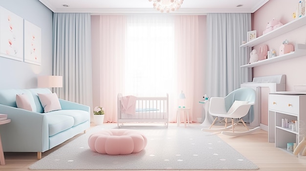 Natural bright children's bedroom furniture Ai generated