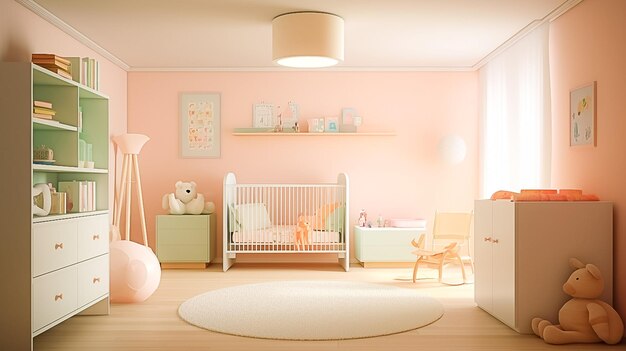 ナチュラルな明るい子供部屋家具 Ai generated