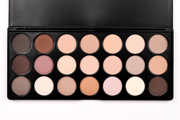 Natural brown matte eye shadow palette close up.