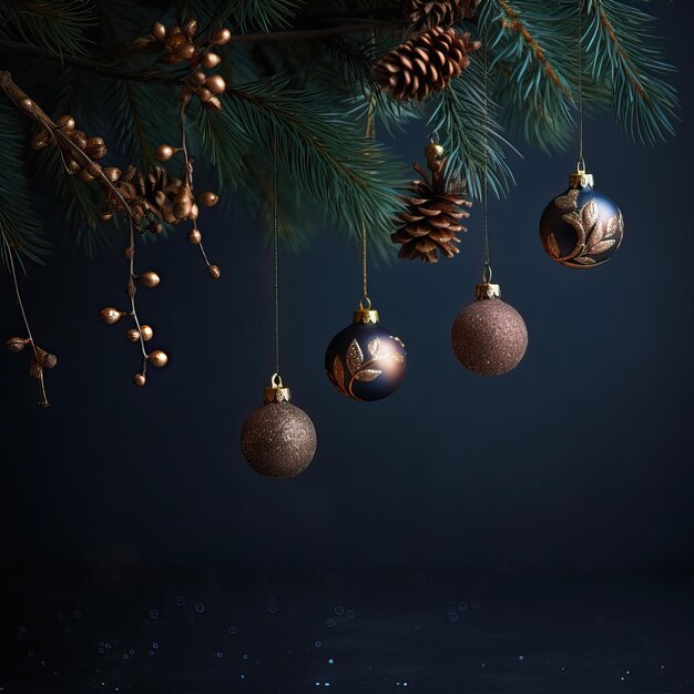 Natural Christmas decoration on a dark background Christmas holidays Generative AI