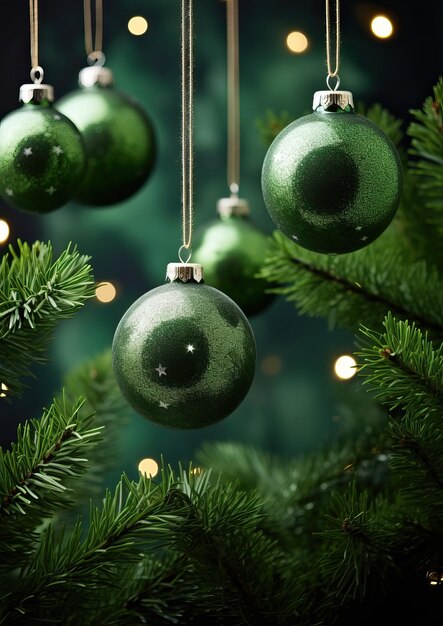 Natural Christmas decoration on a green background Christmas holidays Generative AI