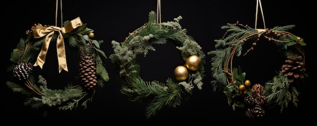 Natural Christmas wreath on a dark background Christmas holidays Generative AI