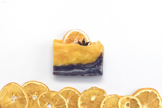 Natural citrus spa handmade soap on a white background