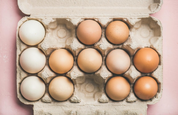 Natural colored eggs for Easter in box horizontal composition