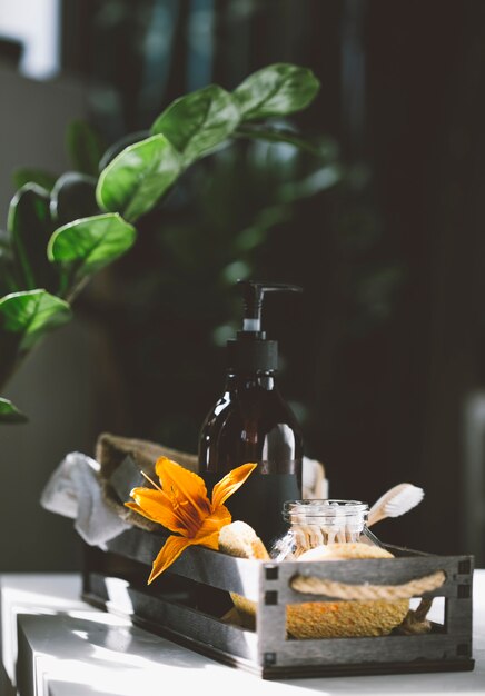 Photo natural cosmetic bottles on a light background