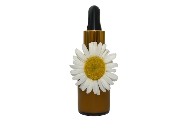 Natural cosmetic lotion with chamomile flowers Place for text