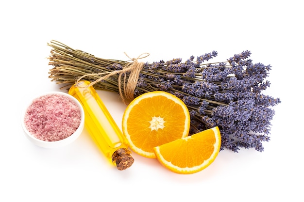 Natural cosmetics with lavender and orange, lemon
