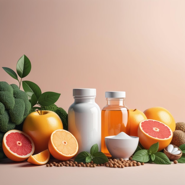 Фото Натуральная косметика с оранжевыми фруктами на белом фоне