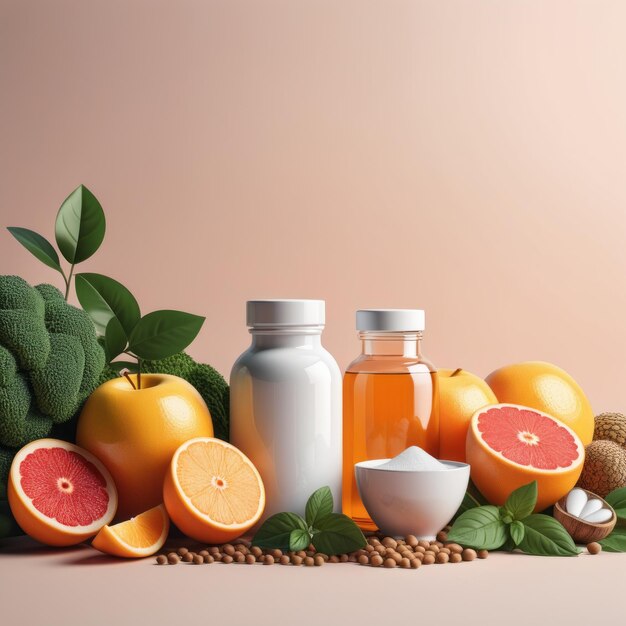 Foto cosmetici naturali con frutta arancione su sfondo bianco pianeggiante cosmetici naturali a placca con arancione