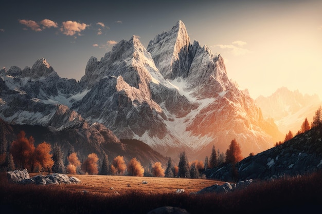 Natural Cute Mountain Background Illustration AI Generative