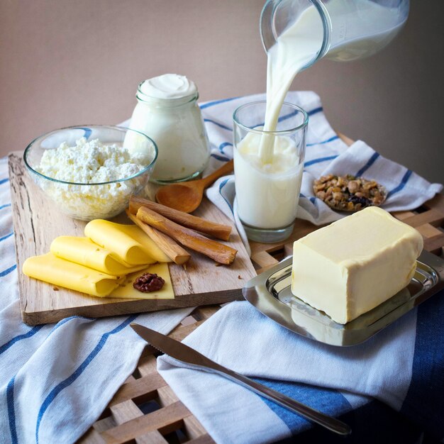 natural dairy products on the lettle table