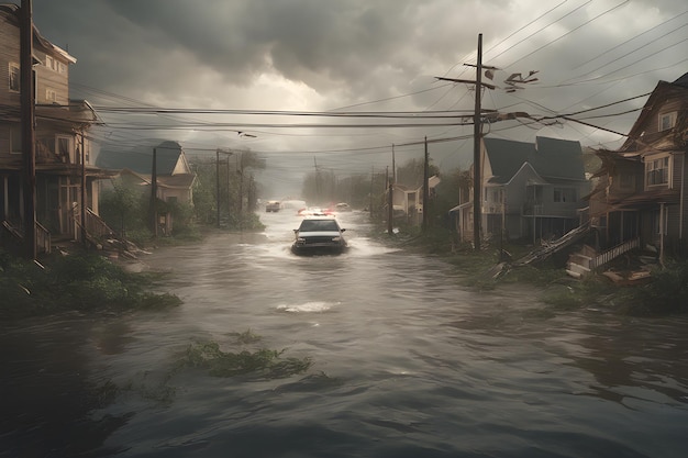 Foto concetto di disastro naturale con alluvione