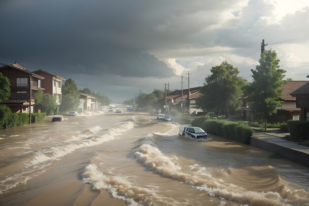 Natural disaster concept with flood