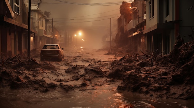 Photo natural disaster flash flood in the city