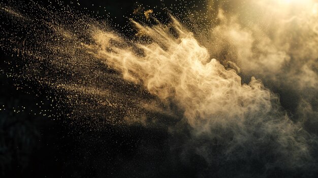 写真 自然の塵の粒子が黒い背景で空中に浮かんでいます